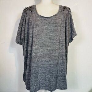 Lane Bryant Plus Size 26/28 Gray Beaded Rhinestone Shoulder Top T Shirt Stretch